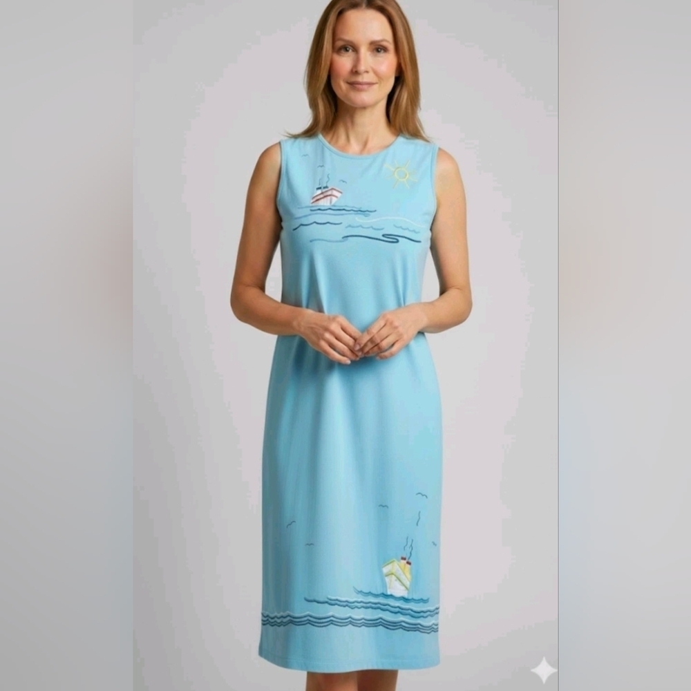 Michael Simon Lite Women's Maxi Dress Cruise Ship Embroidery Size PL